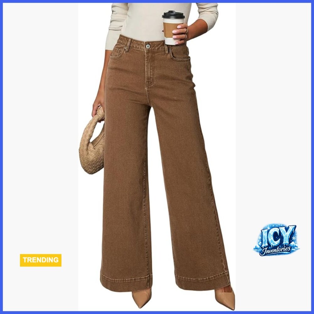 High Waisted Wide Leg Jeans with Stretch and Pockets